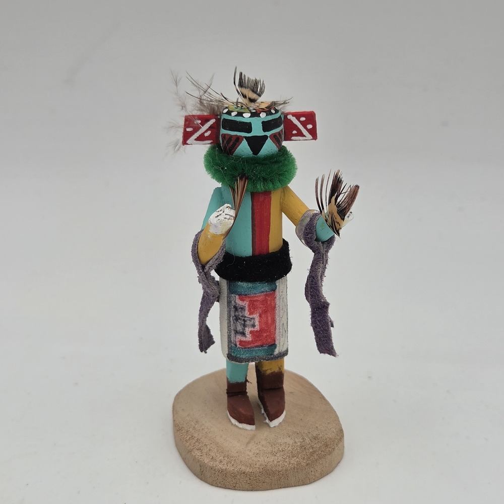 Vintage Mini 3 1/2" Native American Silent Warrior Kachina Doll Signed By LAC